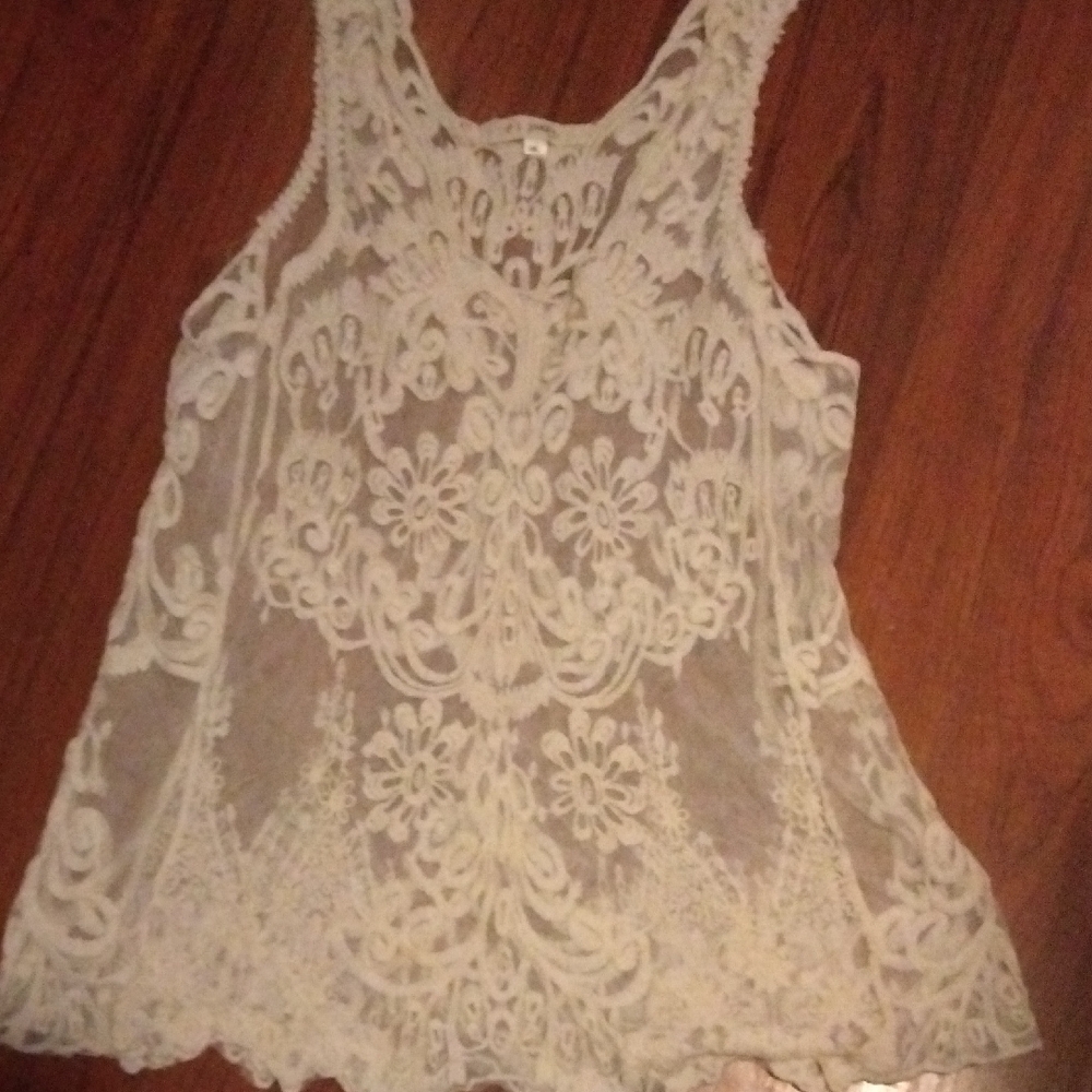 Floral Lace Tank Top - White